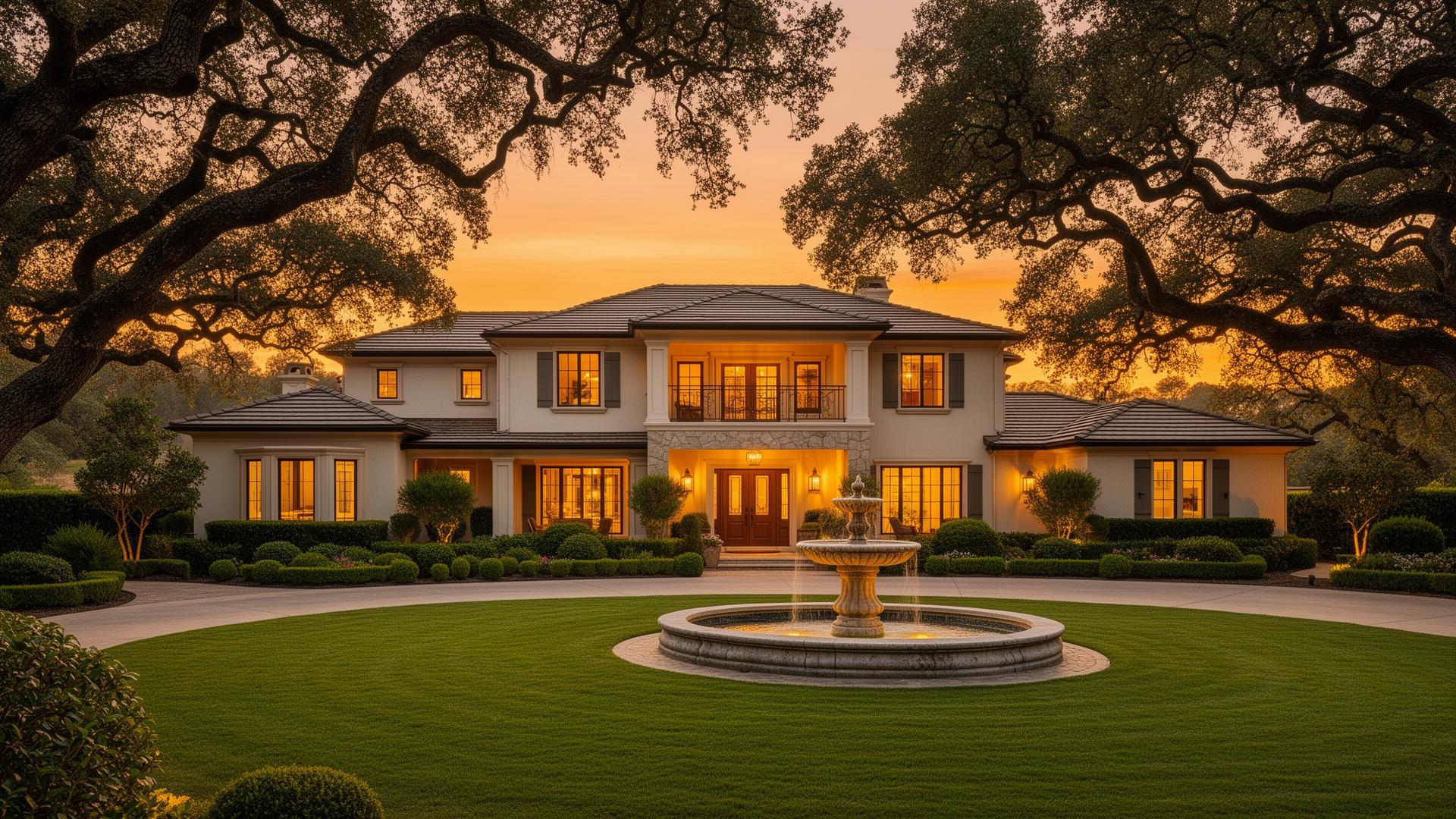 Elegant Sonoma wine country estate home at golden hour